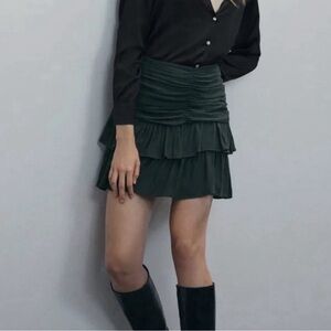 Zara Green Tiered Mini Skirt